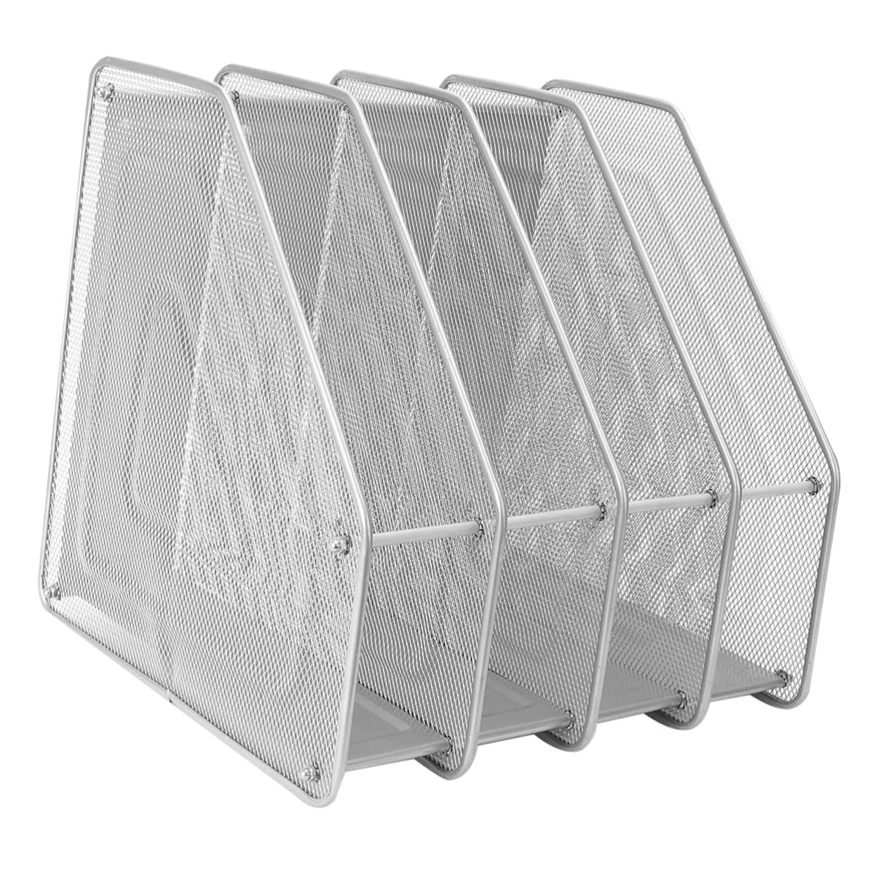 STOBOK Organiseur de Bureau Métal à 4 Compartiments Argenté 31x30x30 Cm Rangement Documents et Magazines