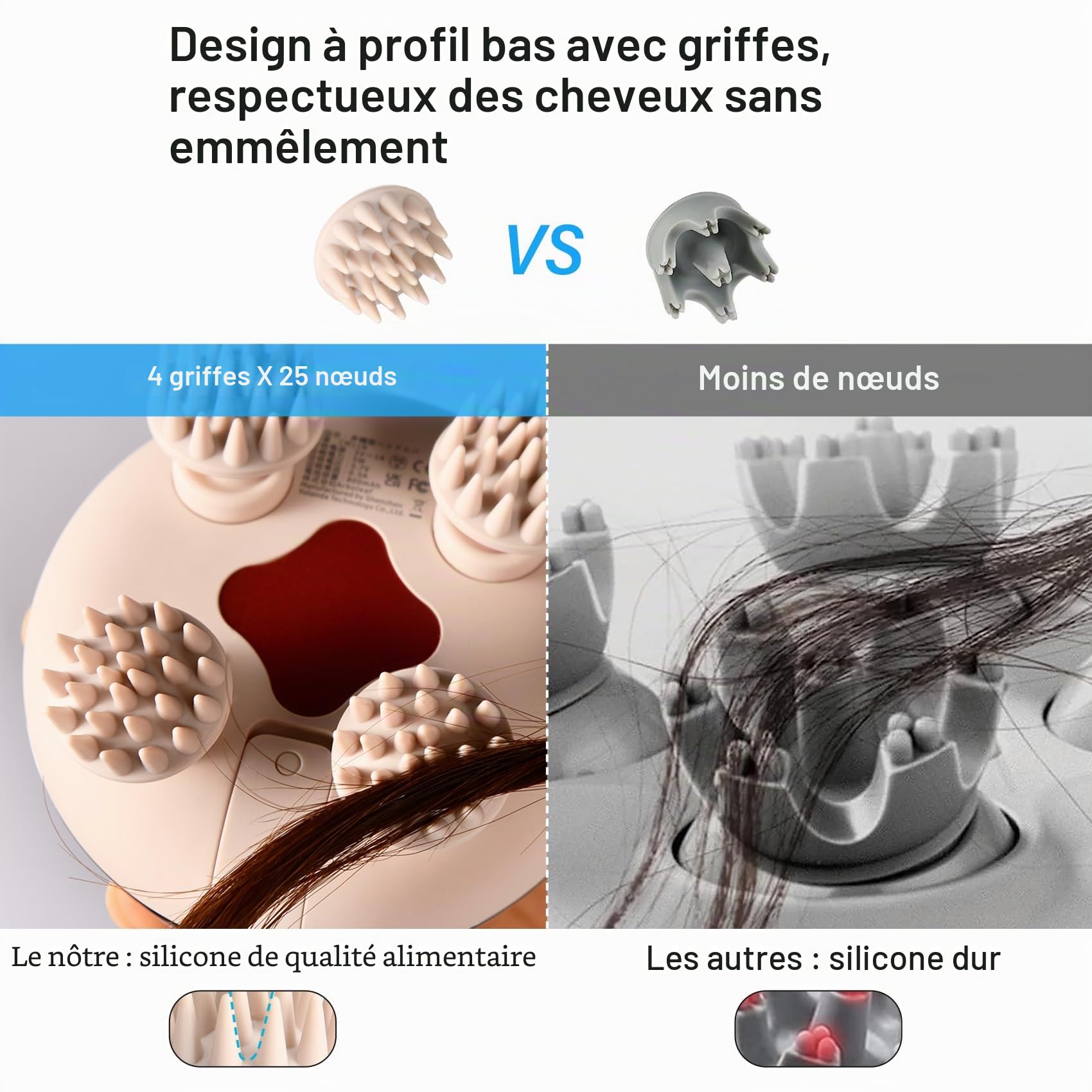 arboleaf masseur de tête électrique, masseur de cuir chevelu IPX7 imperméable à l’eau avec 8 têtes de massage et 3 modes de massage, masseur de tête pratique pour la relaxation (Golden)