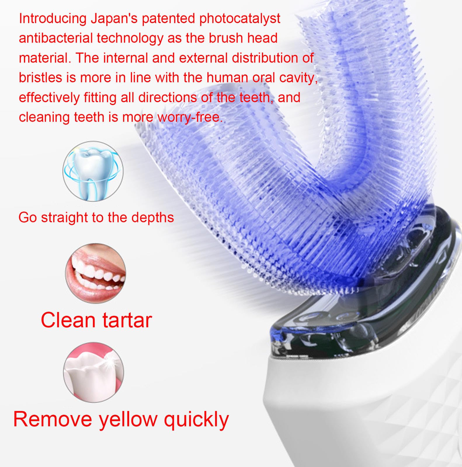 Cepillo de Dientes Ultrasónico, Cepillo de Dientes Automático de 360° en Forma de U, Cepillo de Dientes Impermeable IPX7, Cepillo Eléctrico Para Blanquear Los Dientes,C