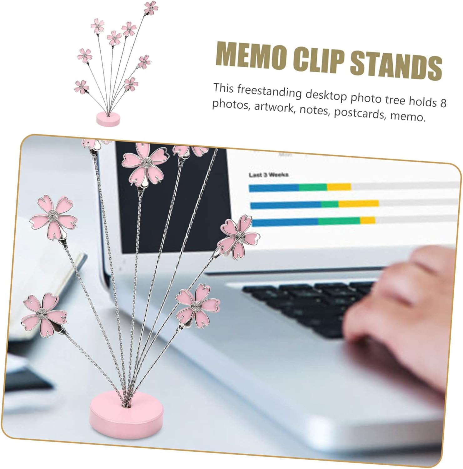 KICHOUSE Flower Design Memo Clip Holder Stand for Home Decor Branch Picture Display Note Clips for Weddings Birthdays and Events