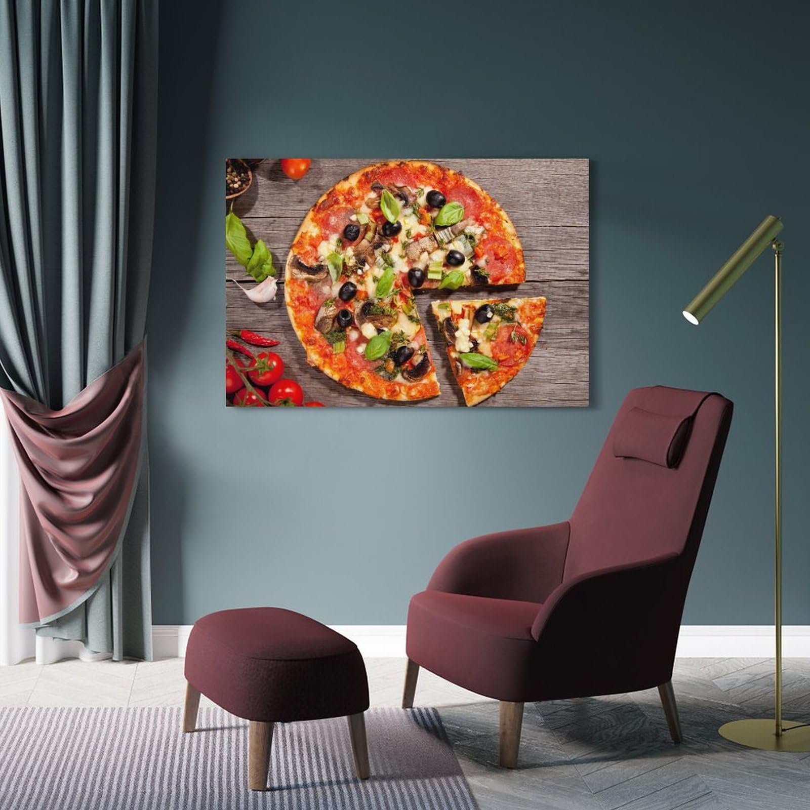KYTIN Delicious Food Poster Tomaten Pizza Salami Küche Esszimmer Dekorative Malerei Leinwand 50 x 75 cm