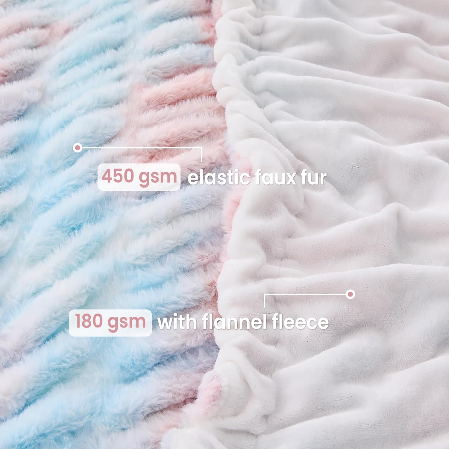 Viviland Faux Fur Throw Blanket for Bed Couch Sofa - Soft Cozy Furry Warm Throw - Comfy Shaggy Blanket - Machine Washable - Pink & Blue Fuzzy Plush Throw - 50"× 60" - Image 4