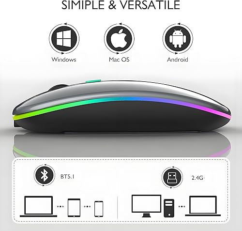 Miniatura 4 de Ratón inalámbrico Bluetooth, silencioso, LED, recargable, ultrafino, para iPad, portátiles, MacBooks y dispositivos Apple (receptor USB tipo C