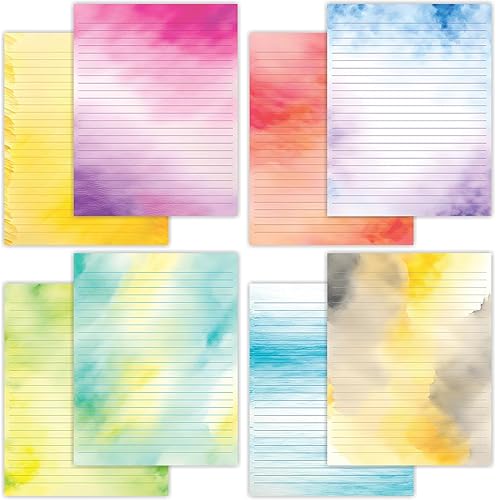PARTH IMPEX 56 hojas de papel de escritura rayado en acuarela de 8.5 x 11 pulgadas, papel de impresora de papel de papelería a rayas tamaño carta,
