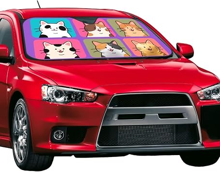 Cats Windshield Sun Shade, Reflective Bubble Aluminum Car Visor, Universal Fit Car Accessories for Front Window