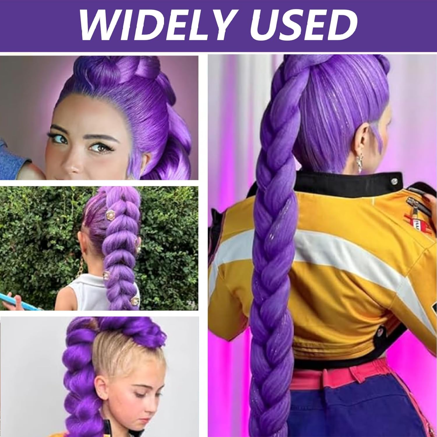 3Pcs Purple Braiding Hair Pre Stretched Synthetic Braiding Long Hair Extensions for Stage Party Halloween Costume Cosplay 26 Inch Braided Ponytail Extension - Image 6