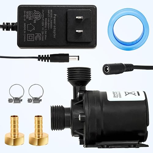 Bomba de Agua Solar de 14A DC 12V - 3.43GPM, Elevación de 19.6ft, Motor Ultra-Silencioso Sin Escobillas con Adaptador - para Calentadores Solares,