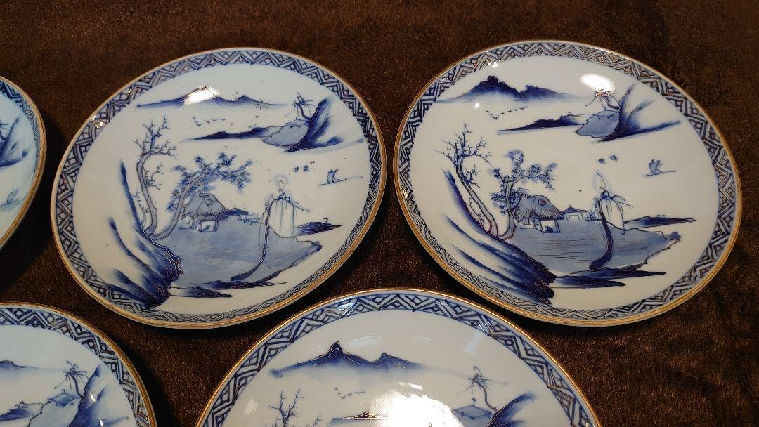 古伊万里 伊万里 染付 山水 中皿 菓子皿 蔵出し 5客 古伊万里 伊万里