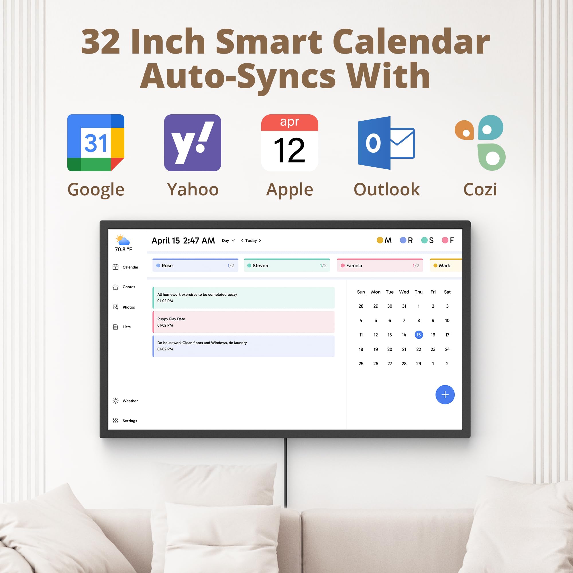 Dragon Touch Calendario, calendario digital de pared de 32 pulgadas, planificador familiar de pared, pantalla táctil interactiva Full HD 1080P, gráfico inteligente de tareas y organización del hogar