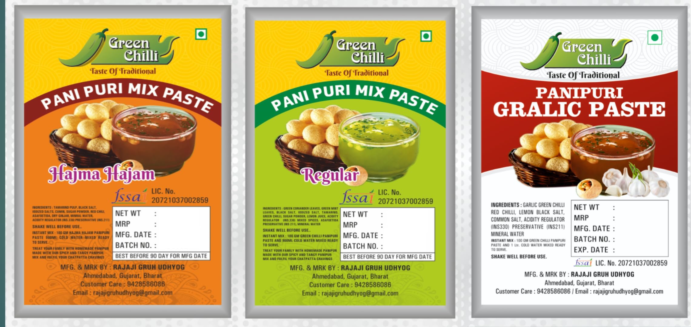 Green Chilli Pani Puri Mix Paste Set, Hajma Hajam, Regular and