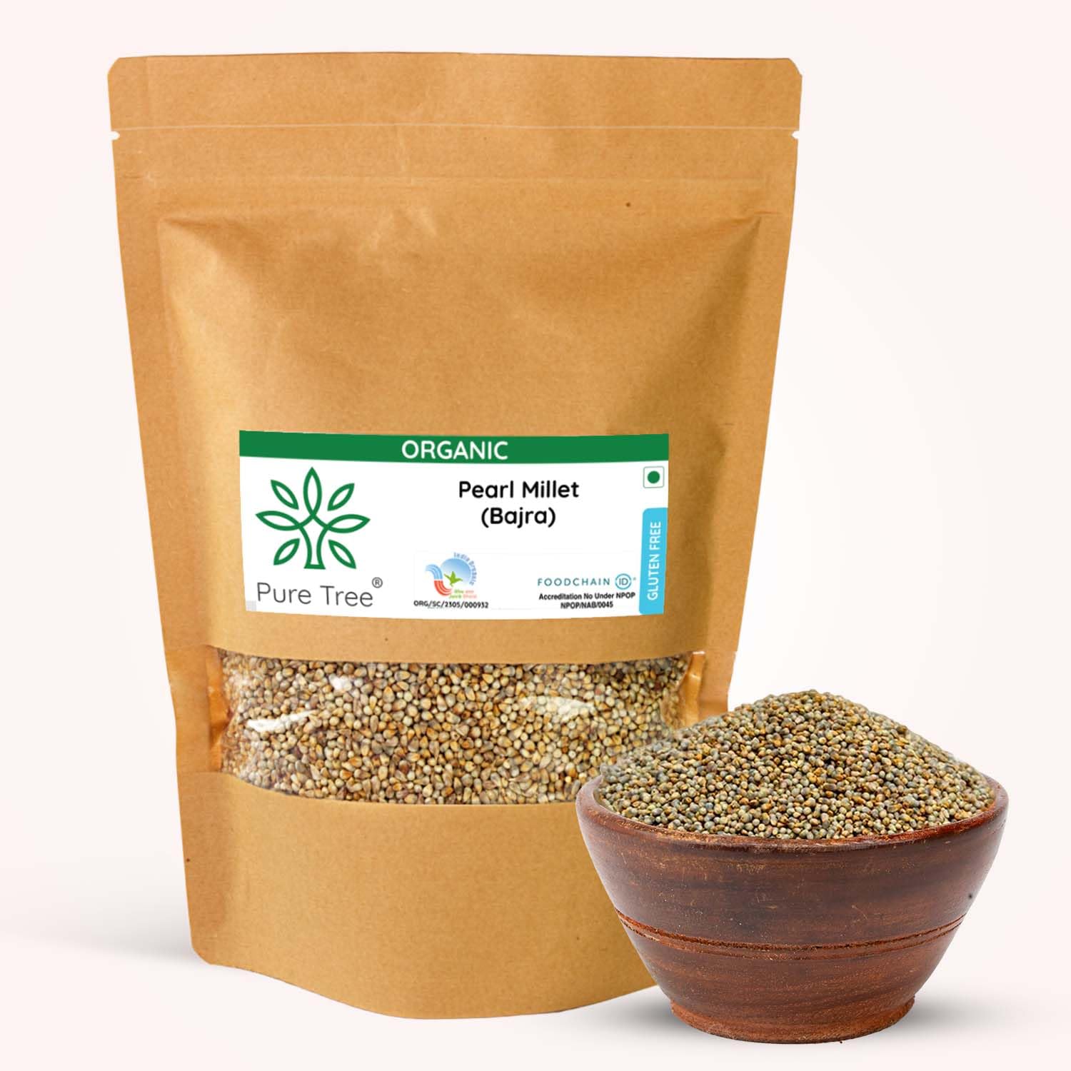 - Pure Tree Certified Organic Bajra Millet | 850 g | Pearl Millet | Bajri/Sajje/Kambu/Pindi/Sajjalu | Gluten-Free | Rich In Antioxidants and Fiber | Millets Whole Grains