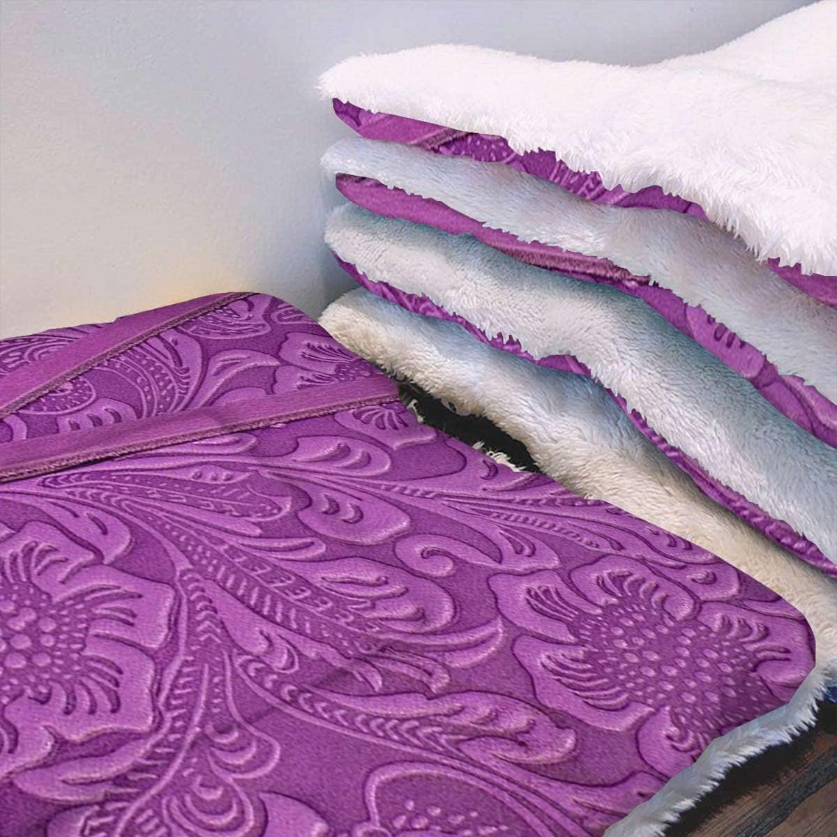 review Fuchsia Pet Dog Bed Blankets Eastern Abstract Swirly Floral Vintage Self Warming Crate Pad with Soft Sherpa Top for Dogs, Cats, Pets by Oriental 18