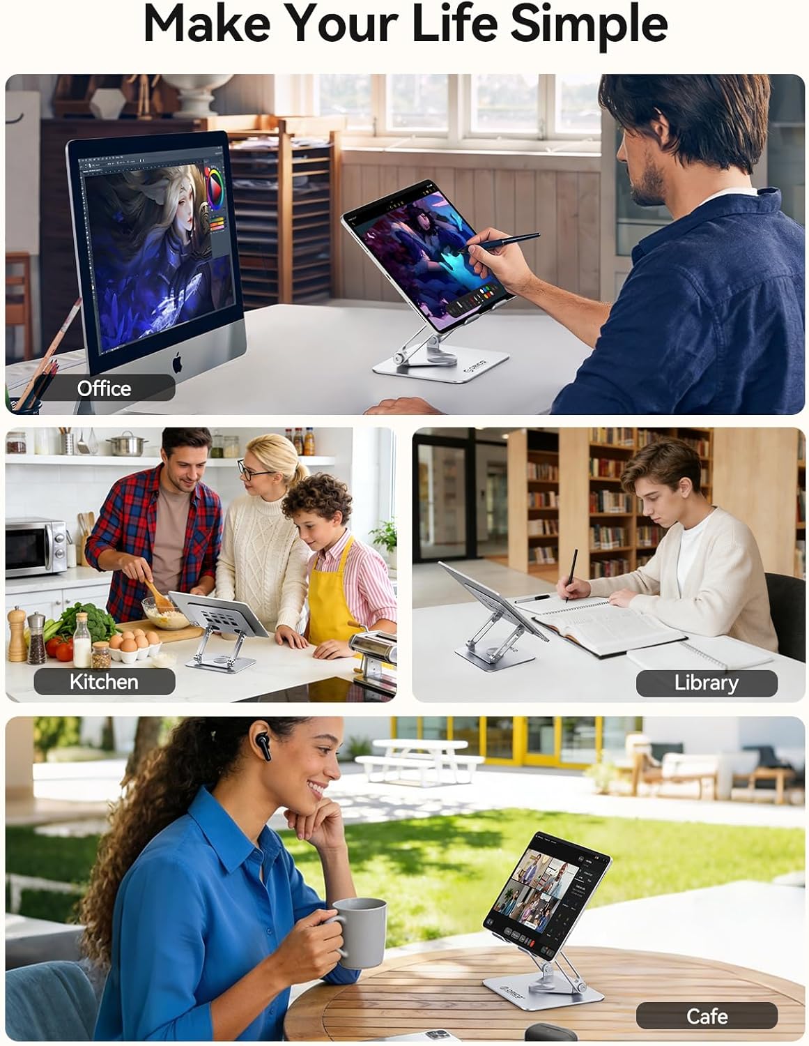 ORICO 360° Rotating Tablet Stand for iPad up to 12.9 Inch, Foldable Tablet Stand for Desk, Aluminum Alloy, Compatible with iPad Pro/Air/Mini, Kindle, Galaxy Tab, Fire, iPhone, Switch - FB2, Silver