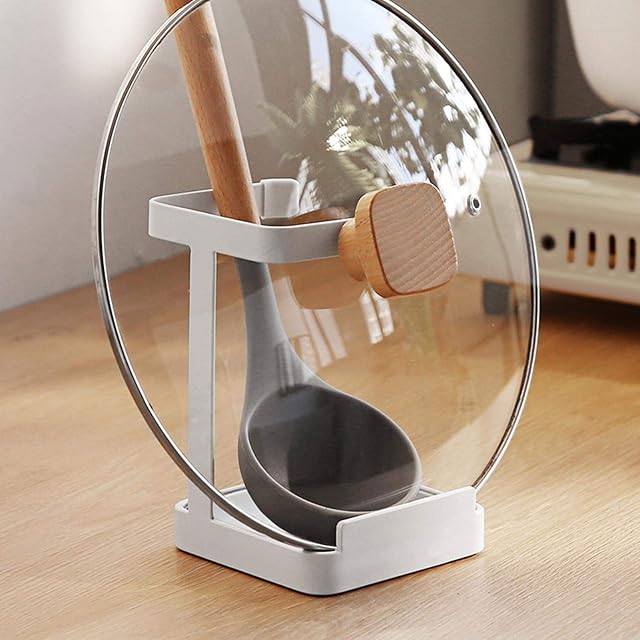 Wood.L 2 In 1 Lid And Spoon Rest, Multifunctional Lid And Spoon Holder, Pan Pot Cover Lid Rack Stand Spoon Holder Stove Organizer Storage Soup Spoon Rests For Kitchenware
