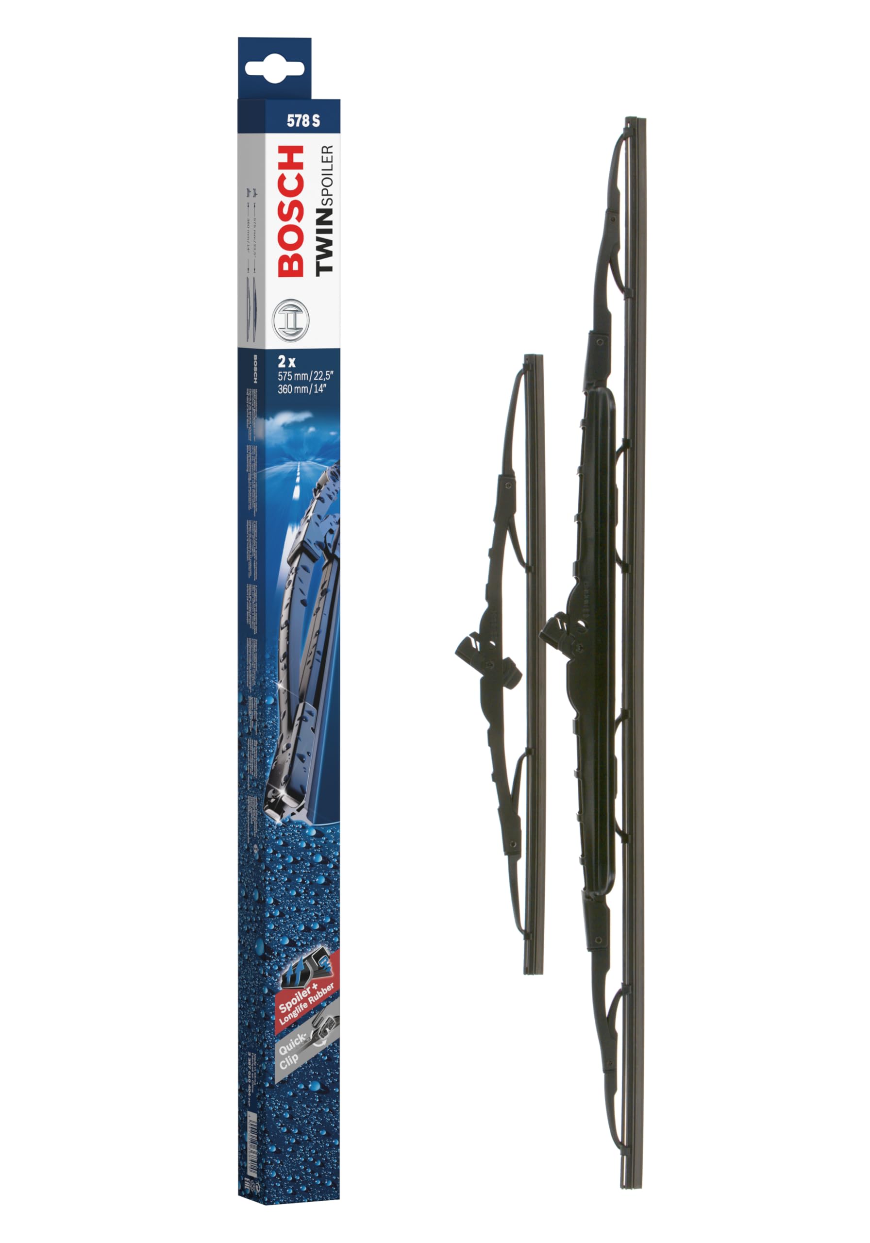 Bosch Bosch Wiper Blade Twin Spoiler 578S, Length: 575mm/360mm – Set of Front Wiper Blades