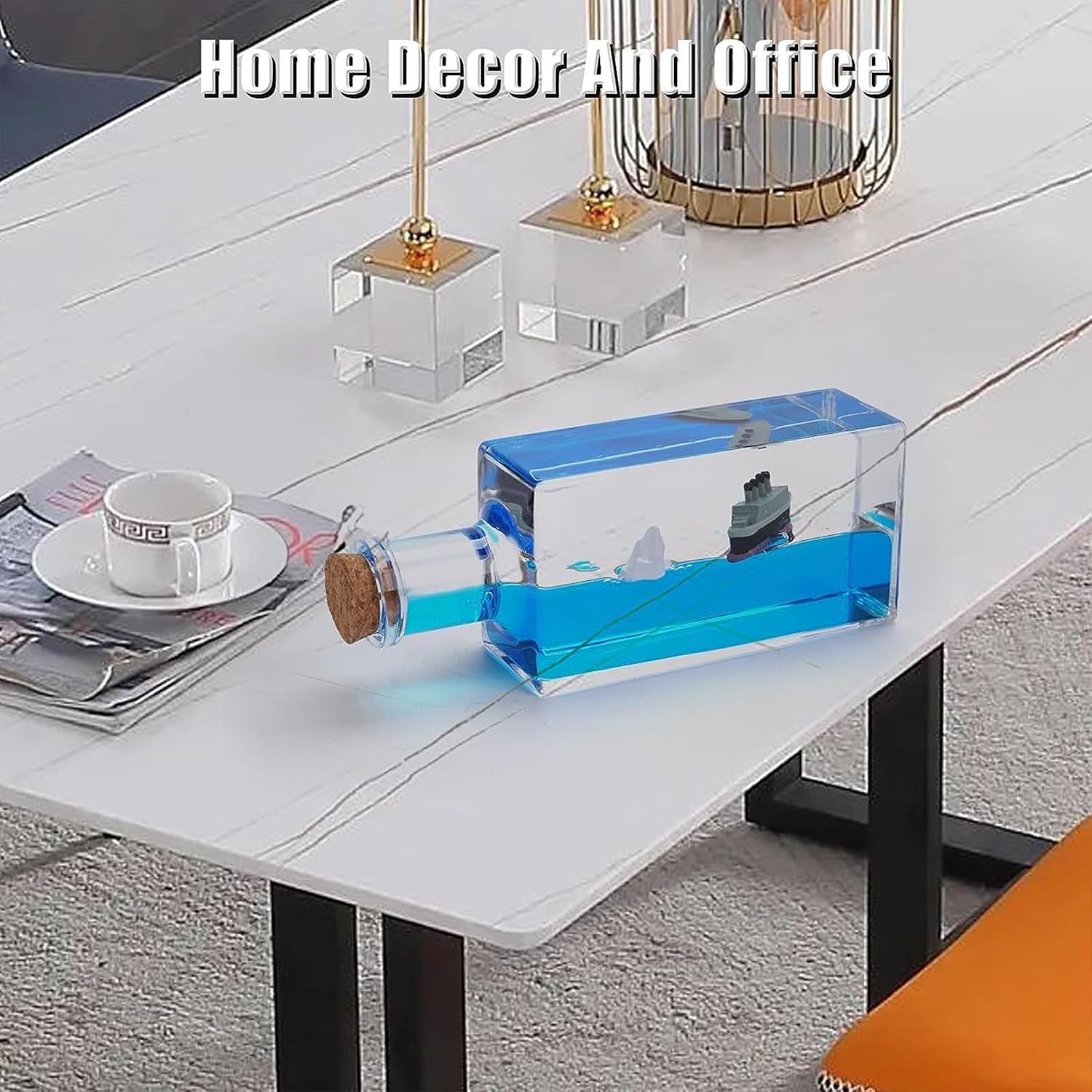 Unsinkable Boat Anime Pirate Ship in a Bottle Box, Cruise Ship Fluid Drift Bottle Non Sinking Ship Model Decorations Desk Decor Ornaments for Boys Girls Fans Gifts (Blue-a) image 2