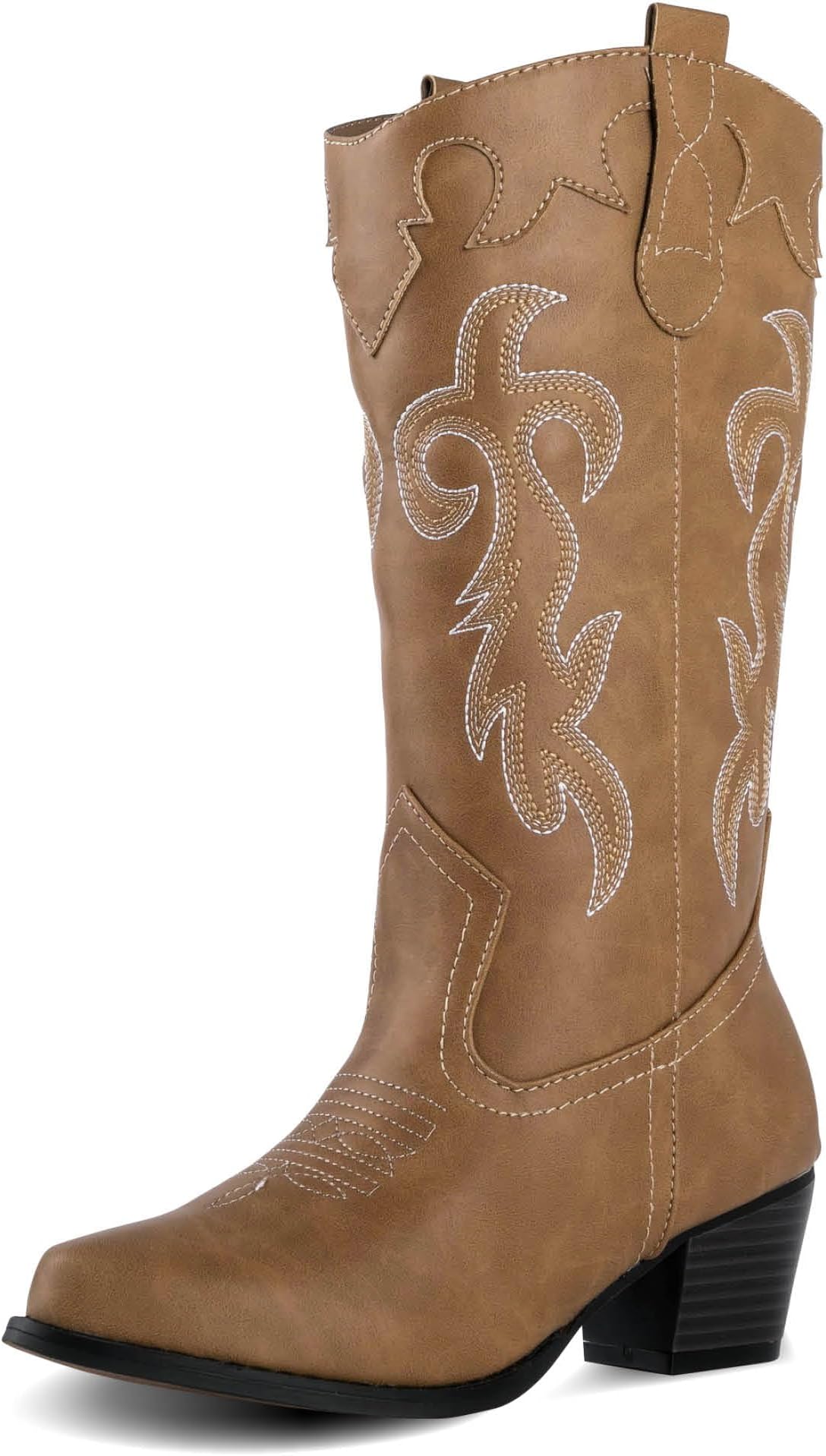 Canyon TrailsWomen's Rodeo Boots - Classic Western Booties for Women & Teen Girls, Black, Mid-Calf, Faux Leather, Memory Foam Insole, Cowboy Boots