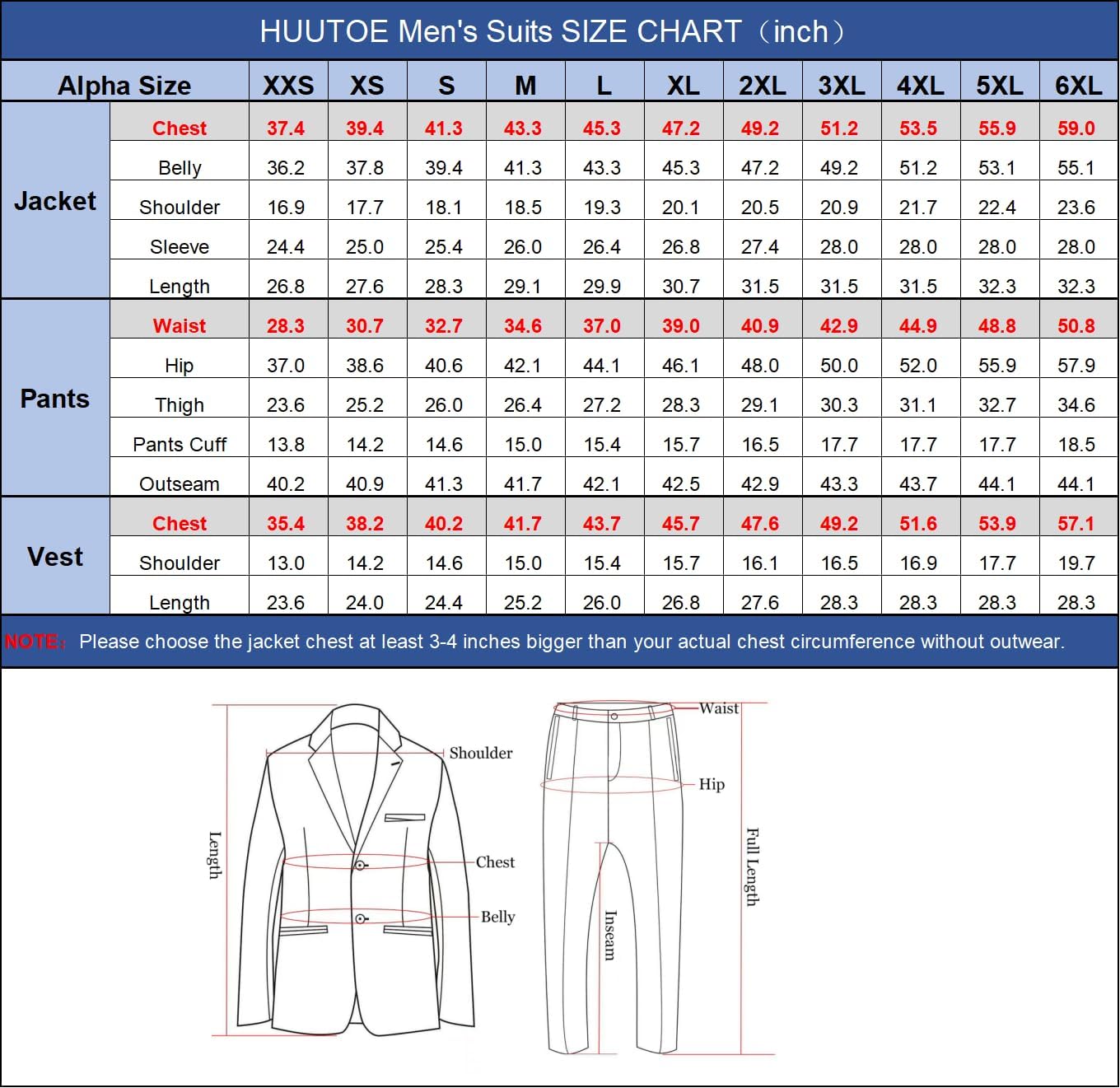 HUUTOE Men's 3 Piece Suits Slim Fit, Wedding Groomsmen Prom Business Suit, One Button Blazer Jacket Vest and Pants Tuxedo Set - Image 6