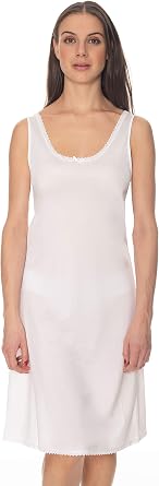 Gemsli Classica, Nylon Full Slip with Tiny Lace, Cling Free, 32 Bust 41" Length White