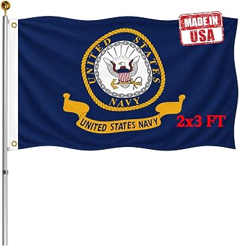 Double Sided US Emblem Navy Flag 2x3 FT Outdoor- UV Fade Resistant 3Ply USN Flags Double Stitched Canvas Header with 2 Brass Grommets Easy to Rising