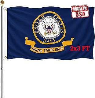 Double Sided US Emblem Navy Flag 2x3 FT Outdoor- UV Fade Resistant 3Ply USN Flags Double Stitched Canvas Header with 2 Brass Grommets Easy to Rising