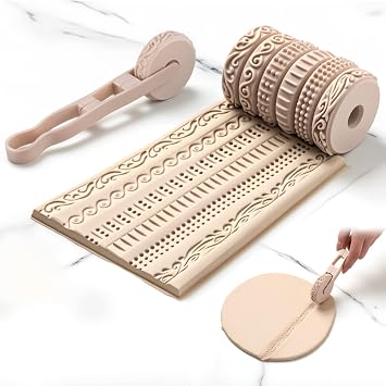 AceOrbit 6 pcs Clay Texture Rollers, for Modeling, Painting & Glaze Design, Pottery Tools Set