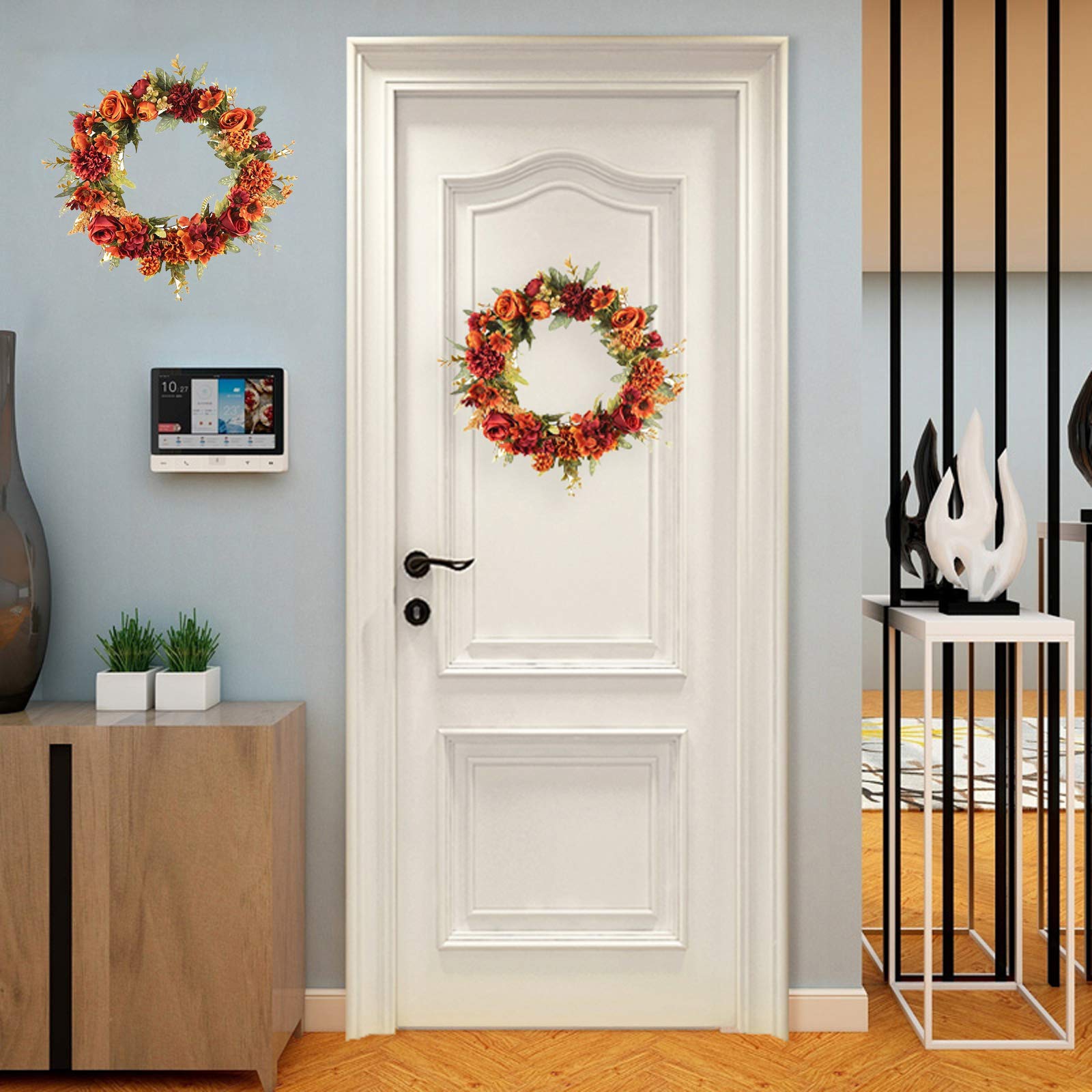 Couronne De Porte Artificielle, Guirlande De Feuilles D'érable D'automne Artificielles à Suspendre Pour Porte D'entrée, Fenêtre, Fête De Mariage (beige