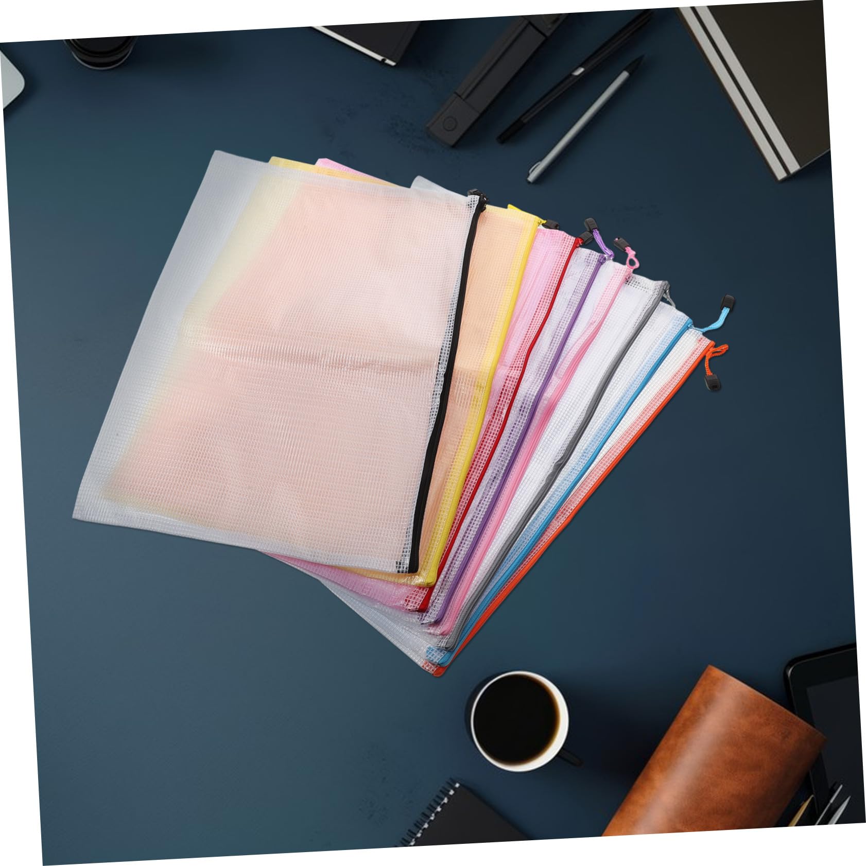 16 pezzi Buste Trasparenti con Zip Impermeabili Borse Organizer Colorate per Documenti Ufficio e Scuola Sacchetti Portadocumenti in Mesh per Archivio e Giochi
