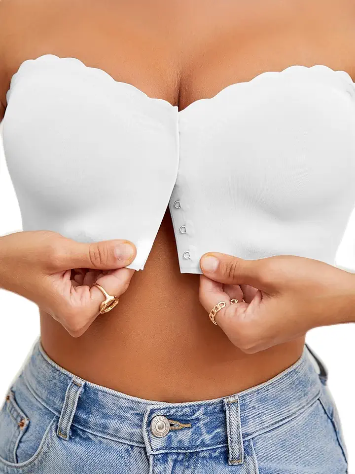 Sutiã tomara que caia feminino com borda recortada, suporte antiderrapante, ajuste confortável e suave