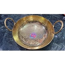 radhna Indian Traditional Indian Cooking Serving Wok Hammered brass kadhai Pital Kadai With Both Side Handle 2 Liter