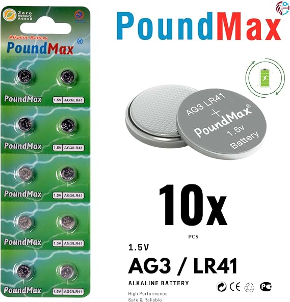 10 Adet AG3 LR41 LR736 / L736 / G3 / G3A / 3GA / 192 / GP192 / V3GA / RW87 1.5V PoundMax Alkalin Düğme Piller Küçük Elektronik Ev Aletleri, Araba Anahtarları, ölçüm cihazları ve hesap makineleri