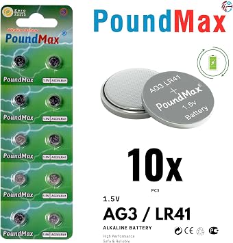 10 Adet AG3 LR41 LR736 / L736 / G3 / G3A / 3GA / 192 / GP192 / V3GA / RW87 1.5V PoundMax Alkalin Düğme Piller Küçük Elektronik Ev Aletleri, Araba Anahtarları, ölçüm cihazları ve hesap makineleri