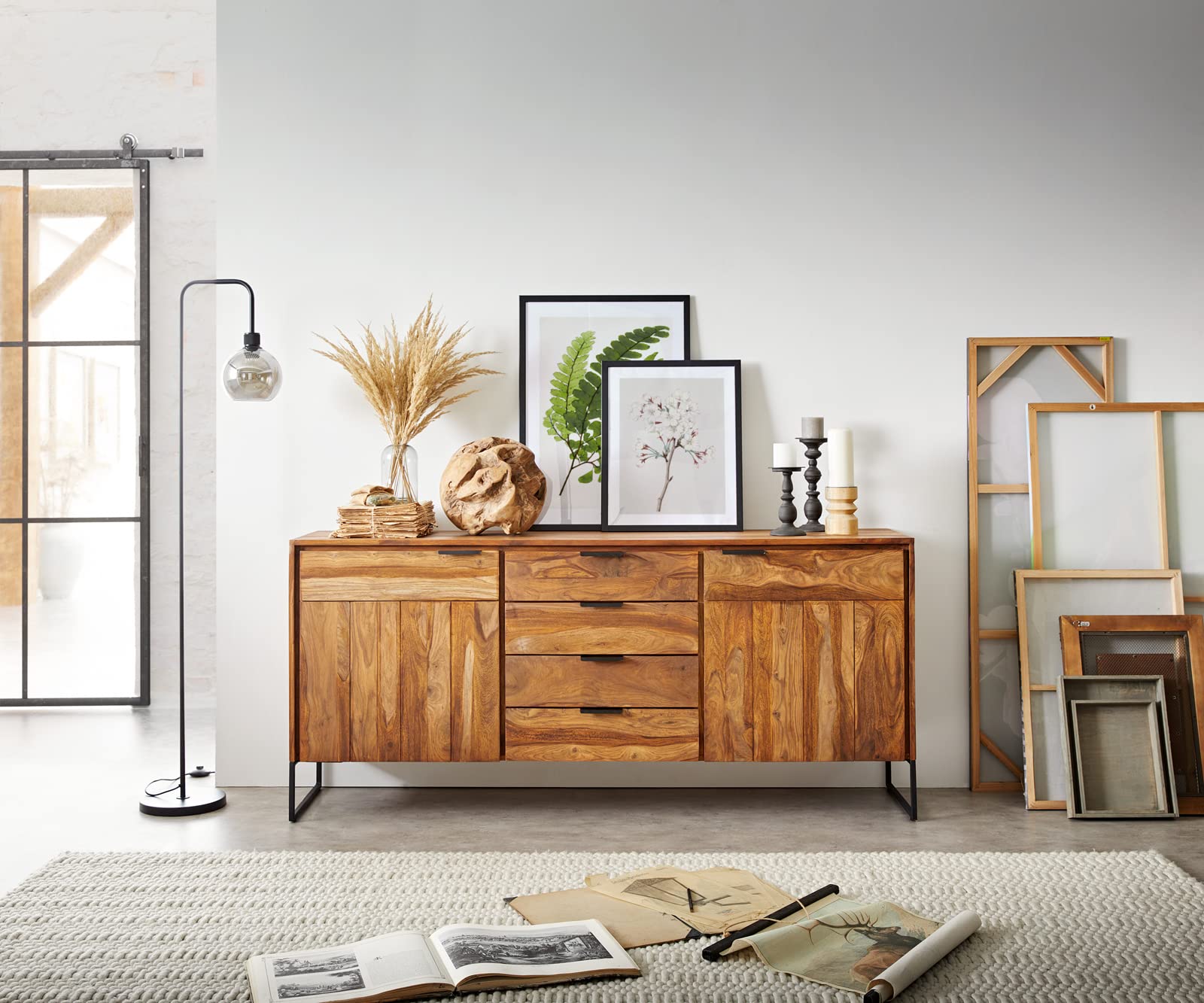 CHETAK FURNITURE Solid Sheesham Wood Sideboard Cabinet for Living Room, Dining Room,Bedroom,Cabinet for Kitchen with 4 Drawers and 2 Door Storage Wooden Furniture for Home (Natural Finish)-picture-24