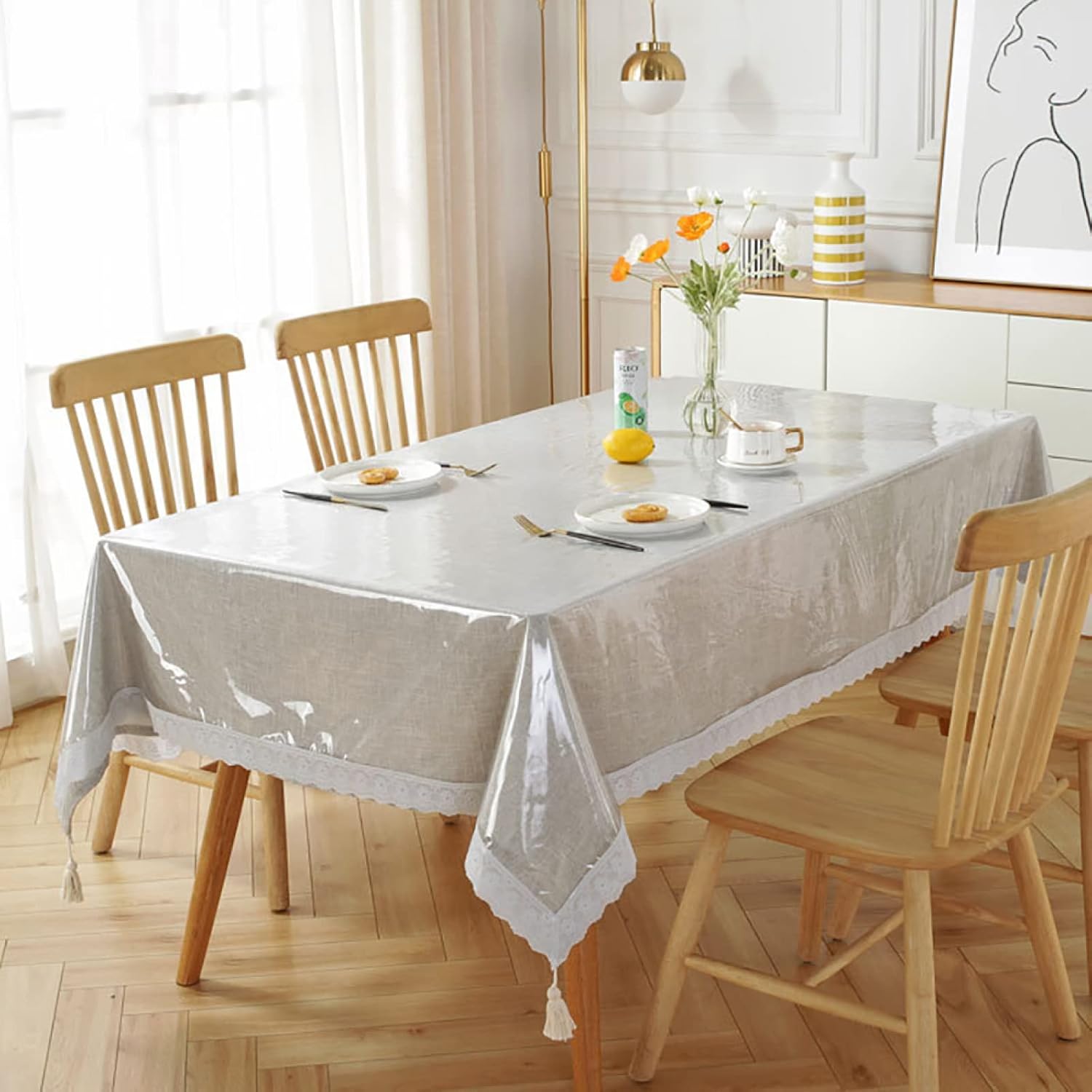 CAKERS Clear PVC Lace Tablecloth|Waterproof Oilproof Wipeable Table Protector Pad|Transparent Table Cover for Outdoor and Indoor Uses,150x305cm(59x120in)