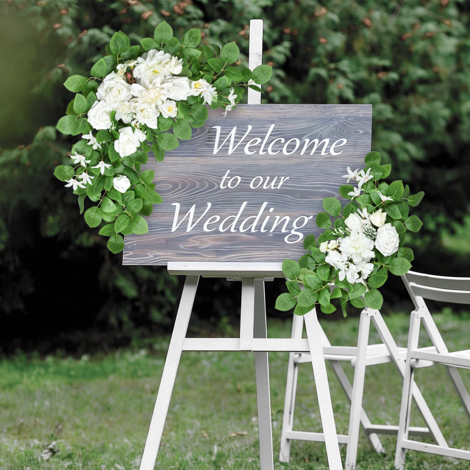 White Artificial Flowers for Wedding Arch Set of 2 | Wedding Arch Flowers, Artificial Flower Garland Be Suited to Banquet, Reception Entrance Welcome Sign, Faux Floral Swags