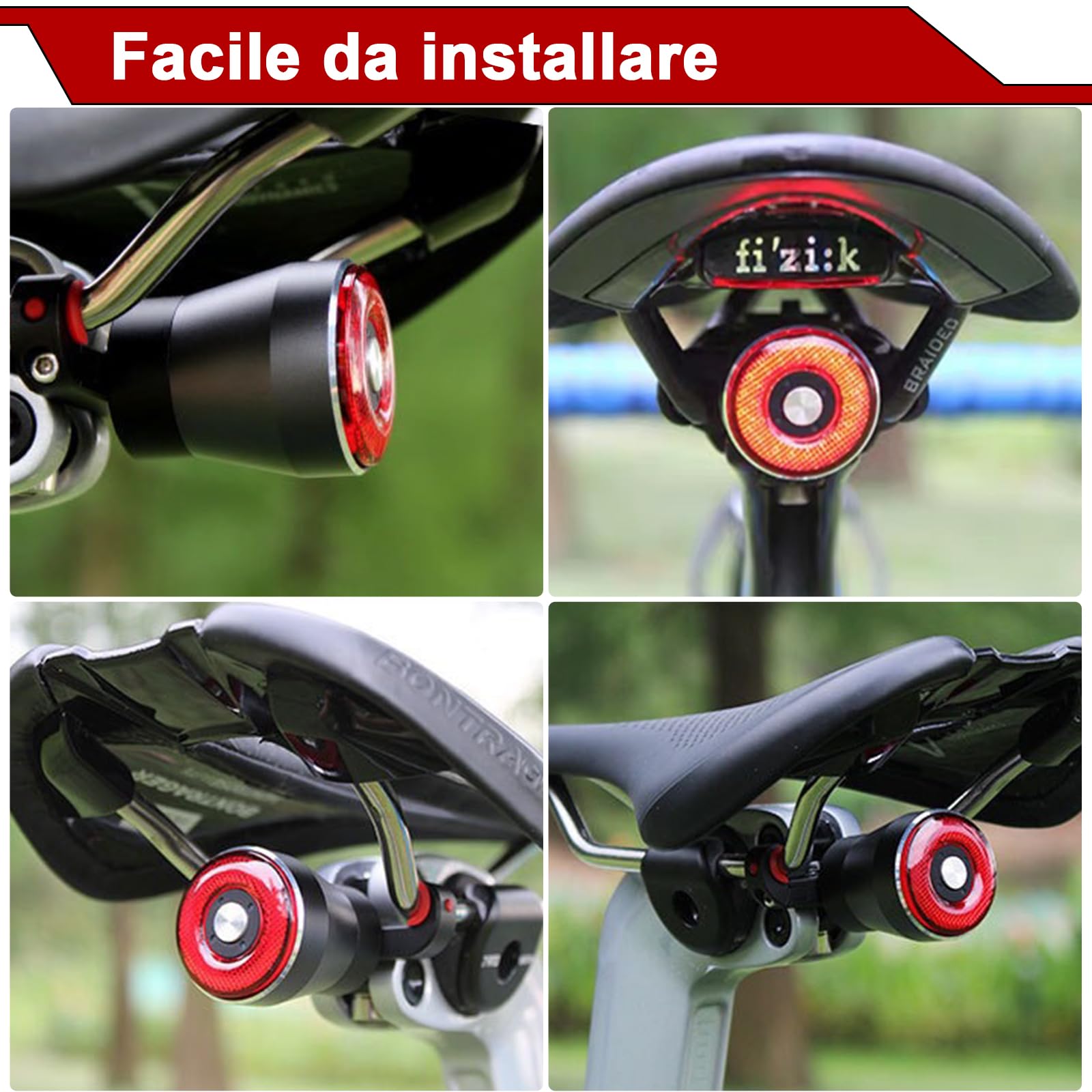 Luce Posteriore Bici Intelligente con Sensore di Frenata, Fanale Bici USB Ricaricabile Impermeabile IP65, 22 LED COB Rosso, 3 Modalità Illuminazione, Batteria 400mAh, Montaggio Universale