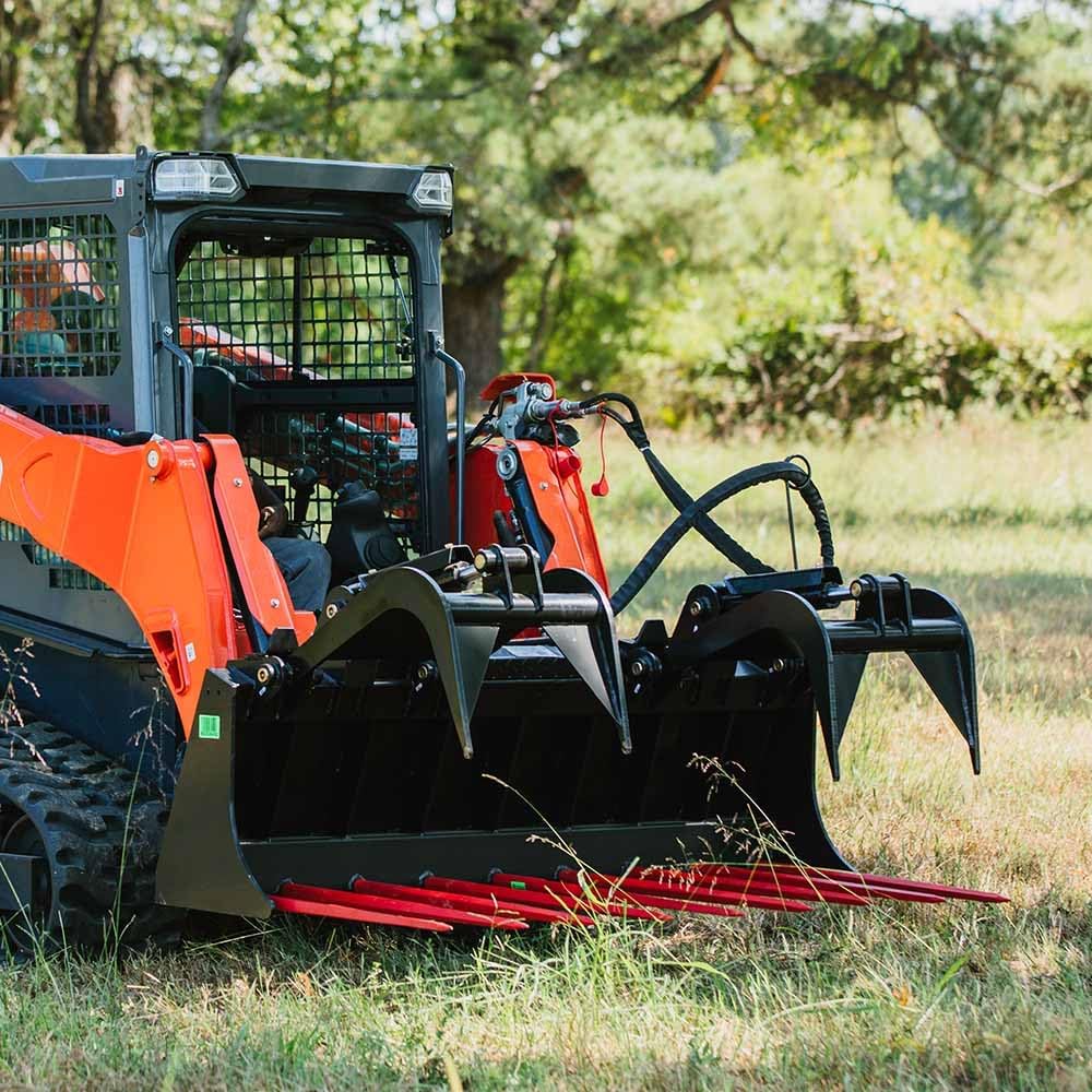 Titan Attachments 72" Manure Tine Grapple Bucket Attachment, SSQA Hay Spear Frame, Double Grapple Rake Arms for Heavy-Duty Clamping Power, 3,000 PSI Twin Cylinders