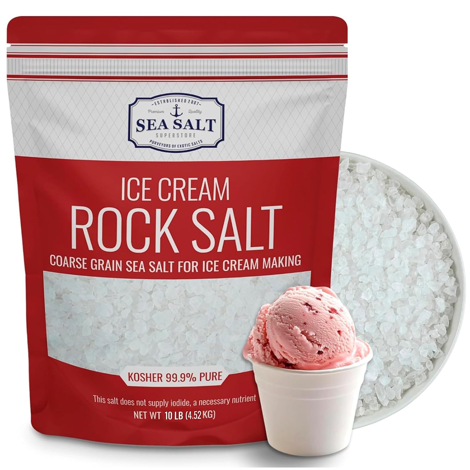 Rock Salt for Ice Cream Making, Universally Compatible Coarse and Non-Iodized Salt for All Ice Cream Maker, 10 lbs