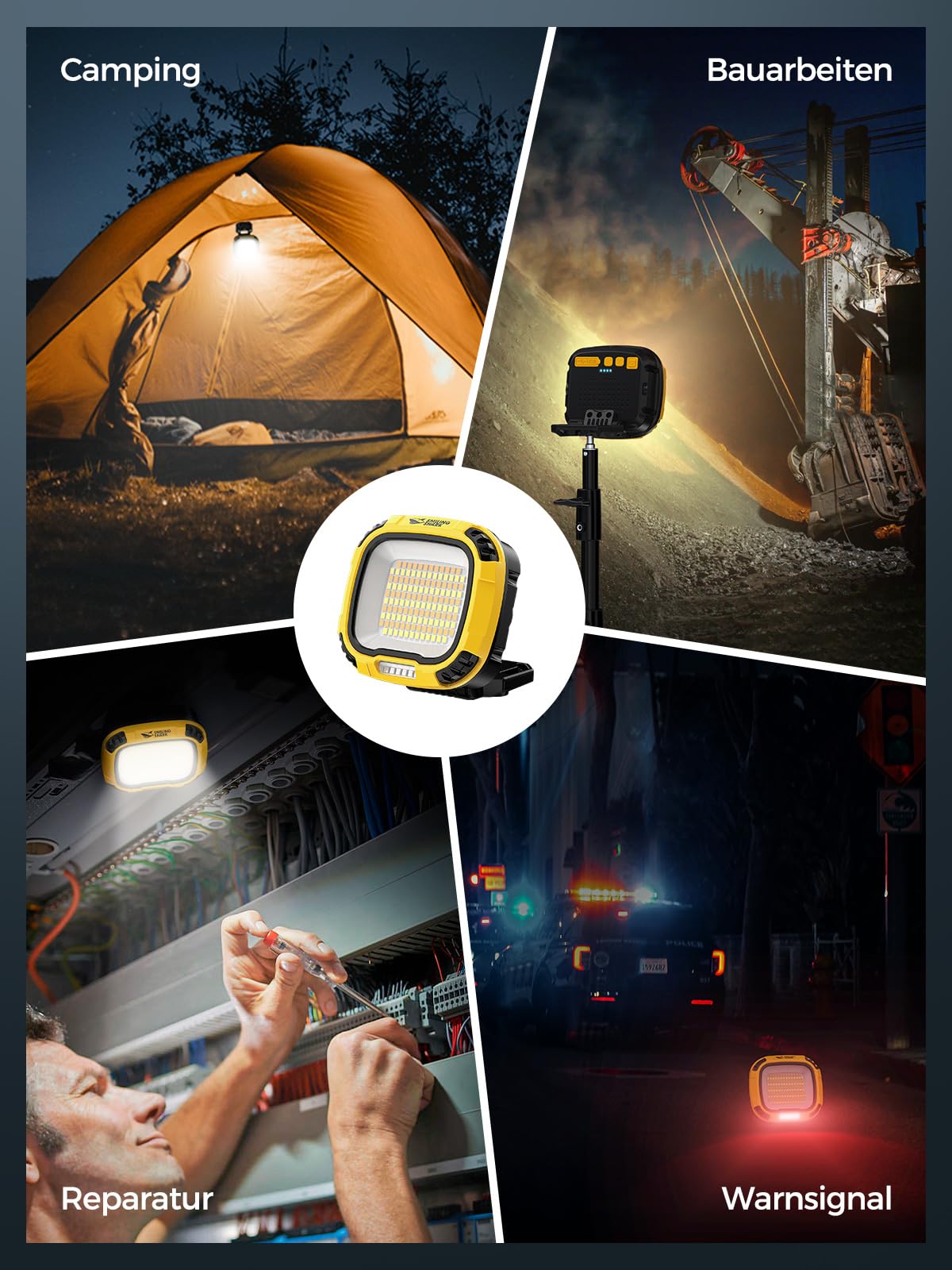 Smiling Shark Arbeitsleuchte, 4000 Lumen LED Werkstattlampe 7500 mAh Wiederaufladbare 18 Modus Licht Wasserdicht COB Werkstatt Lampe mit Magnet für Working Reparatur Garage Camping Outdoor