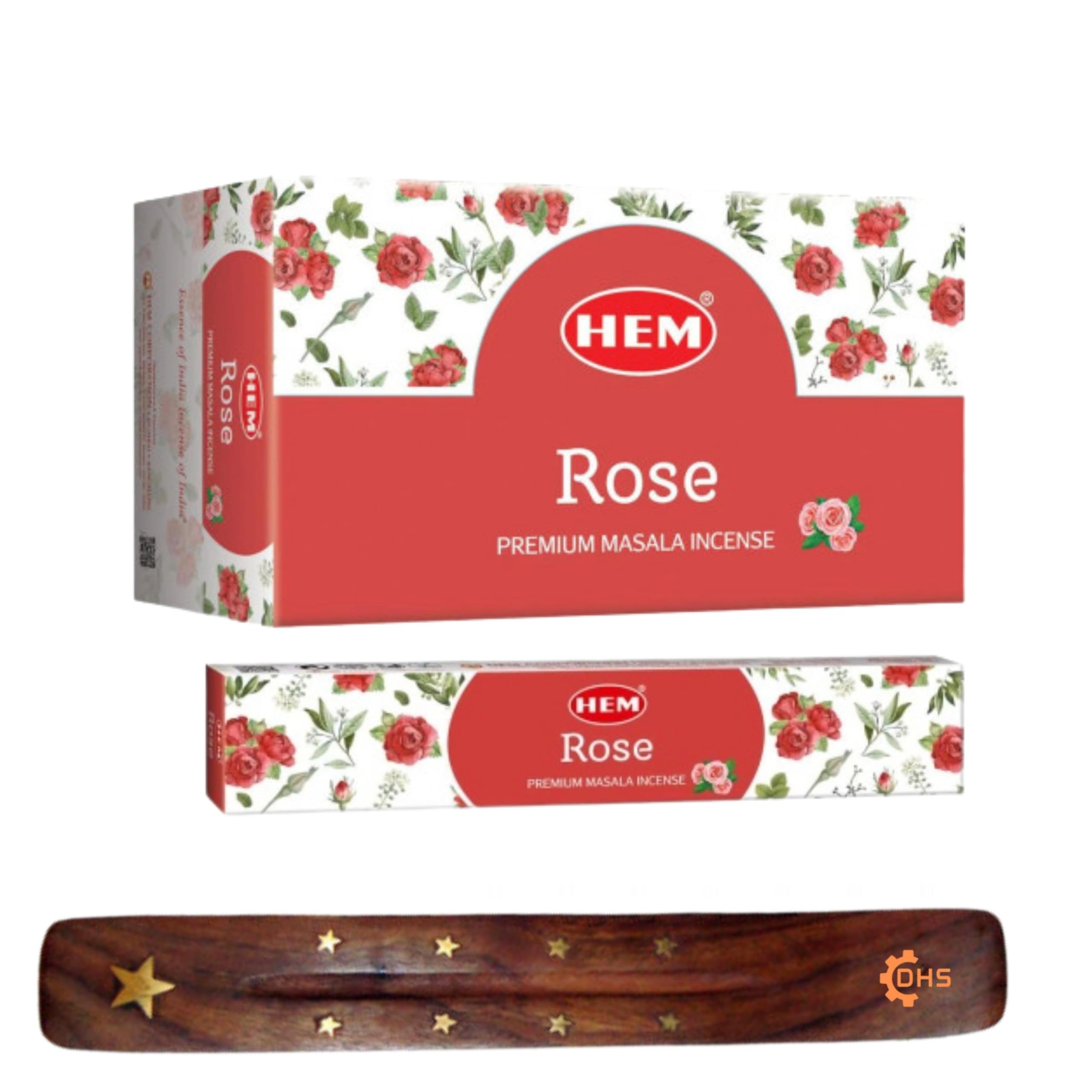 HEM Rose Premium Incense Sticks, Full Pack of 12, Each 15 gms with DHS incense stick holder for Yoga, Meditation, Healing, Spirituality, Aromatherapy, Incense Spa and Relaxation…