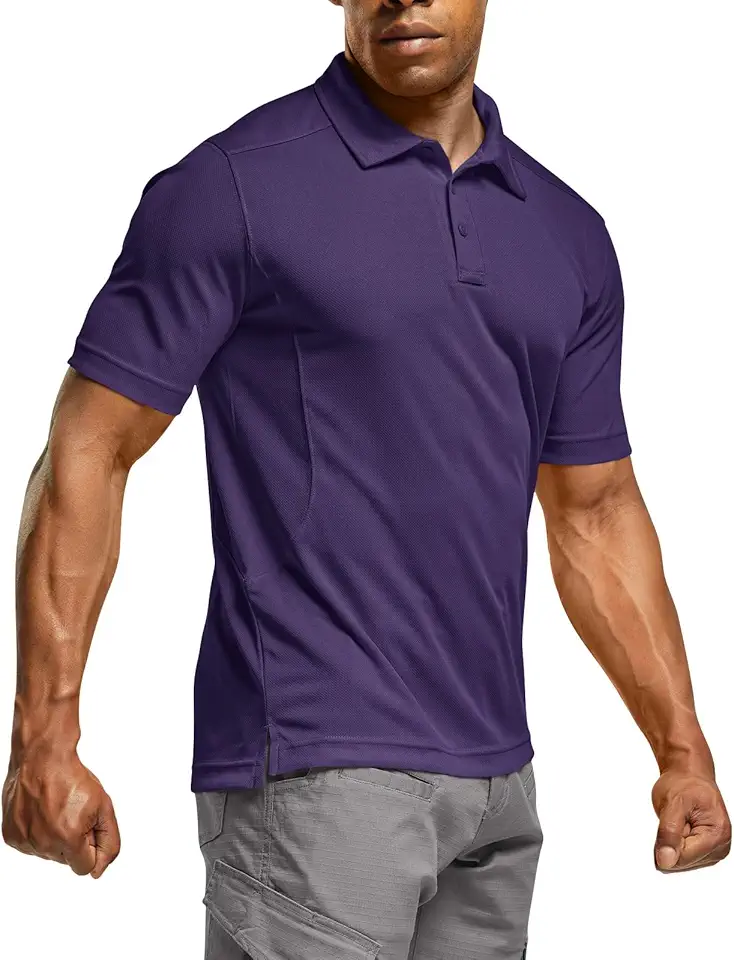 CQR Men's Polo Shirts, Tactical Short Sleeve Golf Performance Shirts, Lightweight Dry Fit UPF 50+ Pique