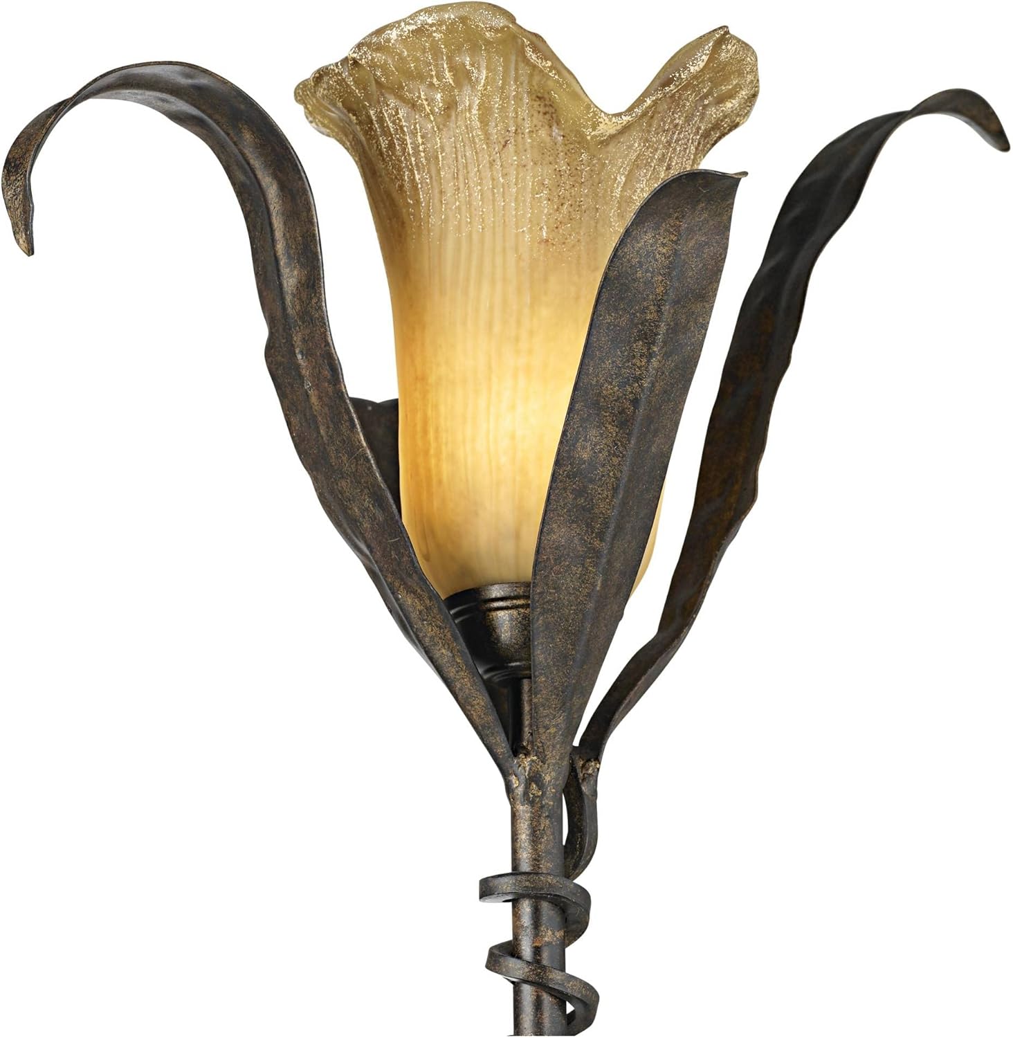 Franklin Iron Works Intertwined Rustic Floor Lamp with USB Charging Port 3-Light 68 1/4" Tall Bronze Gold Lily-Shaped Amber Glass Shade for Cottage Core Living Room Reading House Bedroom Home Office