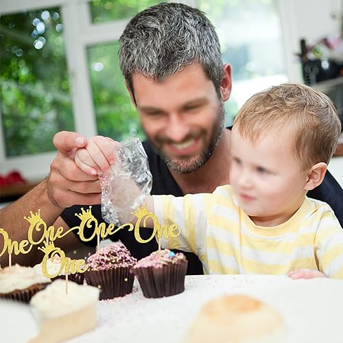 Miniatura 6 de 24 piezas de una corona con purpurina para el primer cumpleaños, para baby shower, temática de baby shower, niños, niñas, cumpleaños, aniversario,