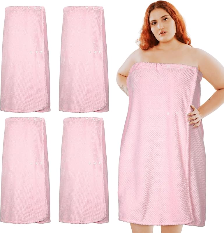 Tigeen Conjunto com 4 Toalhas-Envoltório para Spa, Rosa, XXL-4XL