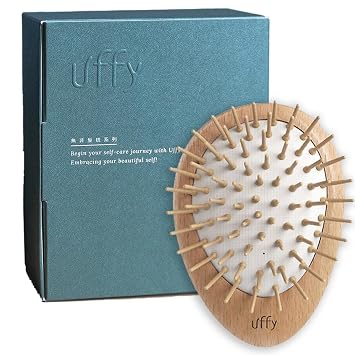 Uffy Acubrusher Bamboo Bristle Gua Sha Hair Brush - Ergonomic Scalp Massager for Dandruff & Hair Growth, Suitable for All Hair Types - Ideal Gift Choice in Beech Wood