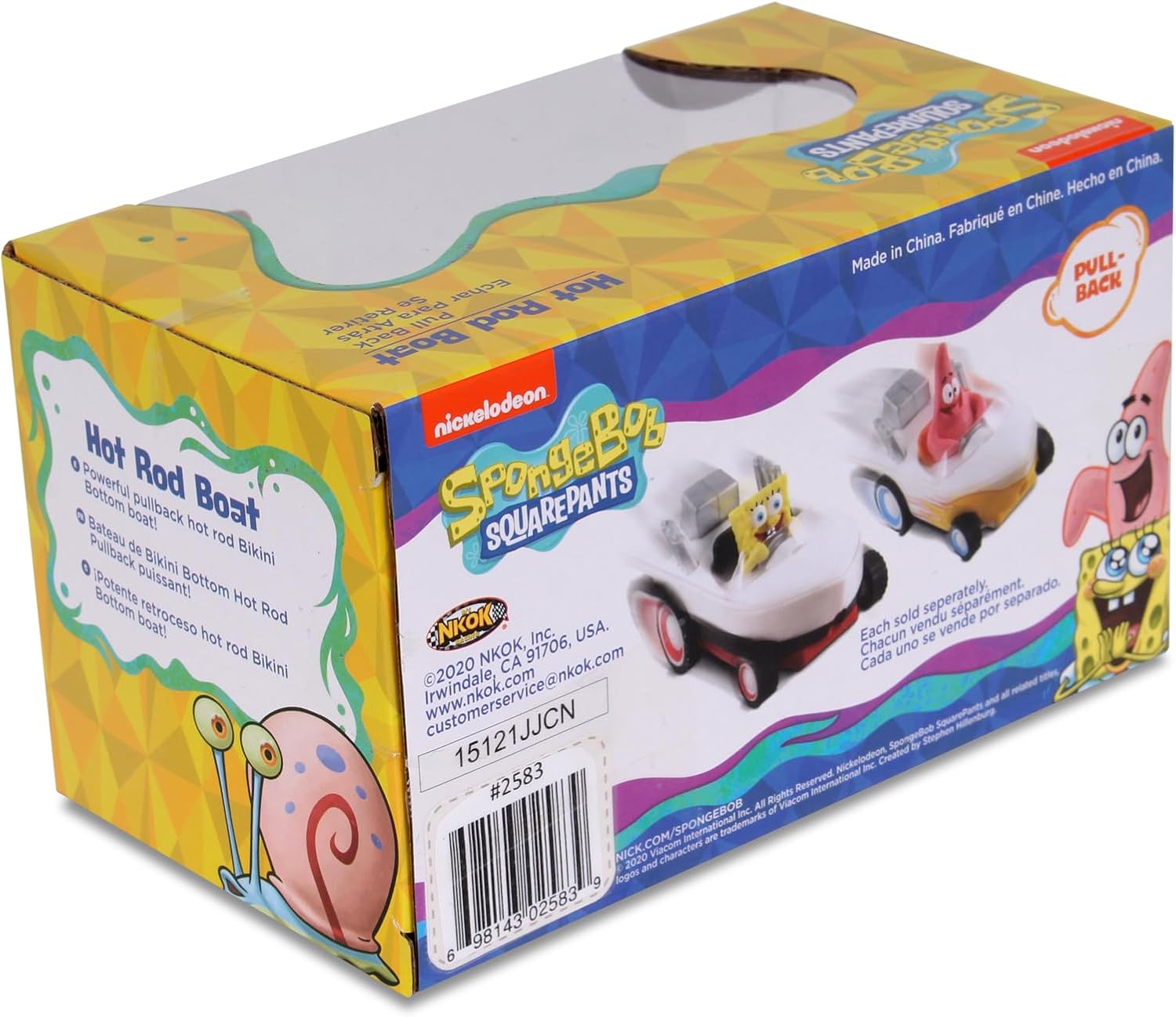 NKOK Spongebob Squarepants Pull Back Hot Rod Boat, Pull Back and Watch him Zoom, No Batteries, No Controls, No Hassle, Fun–Fast–Portable, Great Gift, Officially Nickoledeon Licensed
