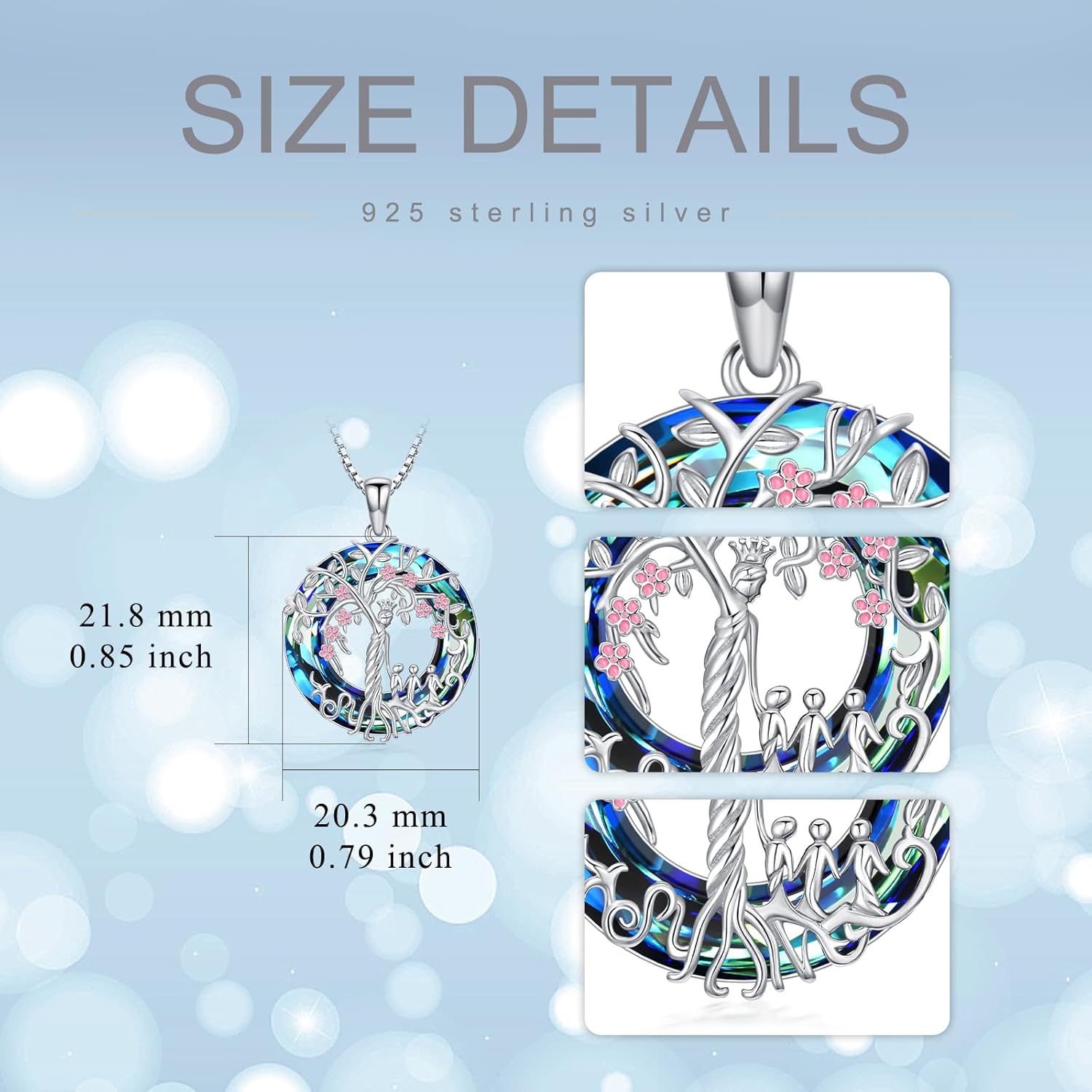 Tree of Life Necklace 925 Sterling Silver Sister Necklace Mother and 1 to 3 Sons or Daughters Pendant Family Tree Crystal Jewelry Gifts for Women Mother Grandma Birthday Christmas - Image 6