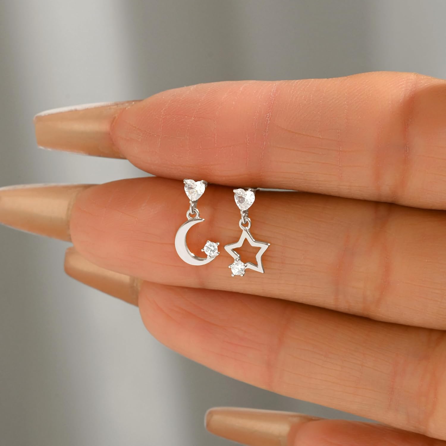 1 Pair 925 Sterling Silver Moon Star Earrings Heart Earrings for Women Hypoallergenic 14K Gold Plated Cubic Zirconia Earrings Stud Y2K Fun Celestial Earrings Romantic Mothers Day Jewelry Gifts