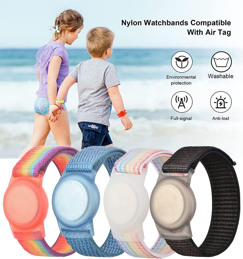 4 stycken Airtagsnylonklockband för barn, antilost, antirepskydd, magiska band för