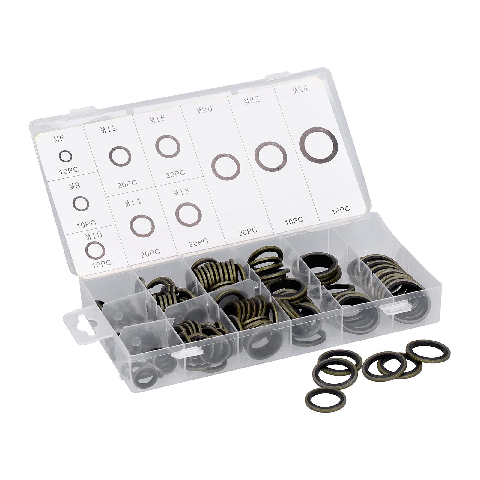 Surtido de arandelas de sellado unido 150 piezas Kit de sellado de aceite de alta presión de caucho metálico para dispositivos mecánicos automotrices M6 M8 M10 M12 M14 M16 M18 M20 M22 M24